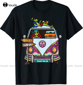 Nowy T-shirt męski Vintage Hippie Van z wzorem kwiatowego autobusu kosmicznego i znakiem pokoju 2021