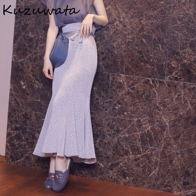 Kobieca spódnica jesienno-zimowa Kuzuwata 2021 z nadrukiem, falbanami i wysokim stanem - tanie ubrania i akcesoria
