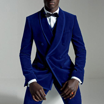 Afrykański, aksamitowy garnitur męski slim fit smoking ślubny - zestaw 3 sztuk (kurtka, kamizelka, spodnie)
