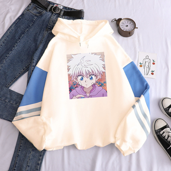 Anime Hunter X Hunter killia Zoldyck Kawaii bluza z kapturem w stylu Harajuku, patchworkowa z kreskówkowym motywem