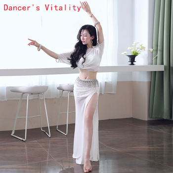 Zestaw taneczny Bellydance: krótki top z rękawami i długa spódnica orientalna