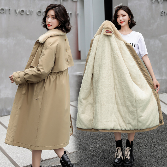 Nowy zimowy płaszcz koreański dla kobiet - średniej długości, luźny, zipper, zagęszczony pluszowy - tanie ubrania i akcesoria