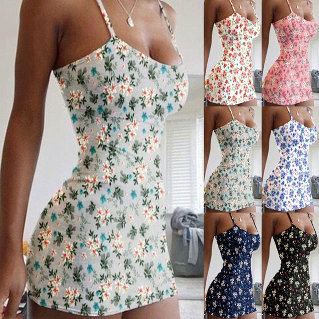 Luźna sukienka plażowa dla kobiet, rozmiar S-5XL, kwiatowy print, bez rękawów - tanie ubrania i akcesoria