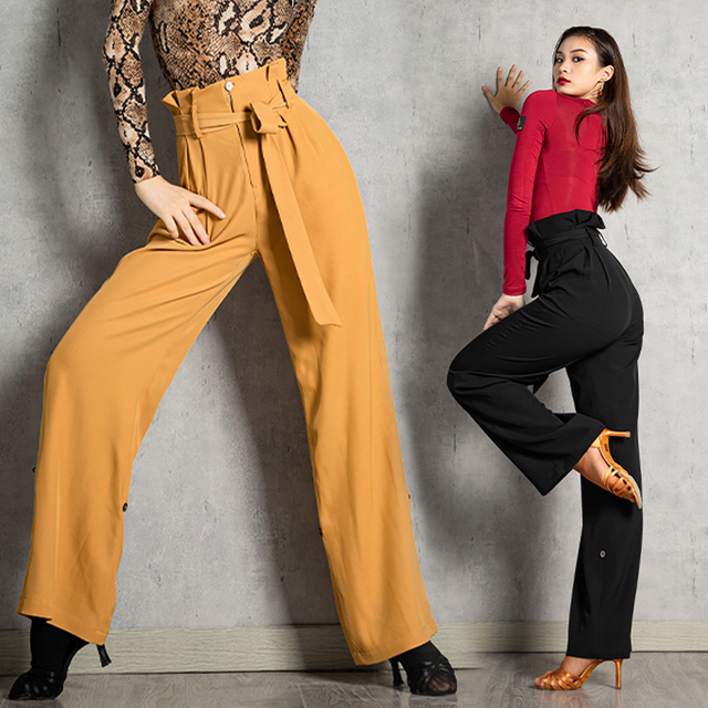 Damskie spodnie do tańca latynoskiego - luźne, wyższa talia, profesjonalne, treningowe BL7411 - tanie ubrania i akcesoria