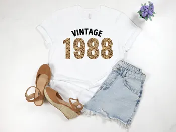 Koszulka damska Vintage 1988 na 33. urodziny - wzór w cętki z krótkim rękawem i zabawnym napisem