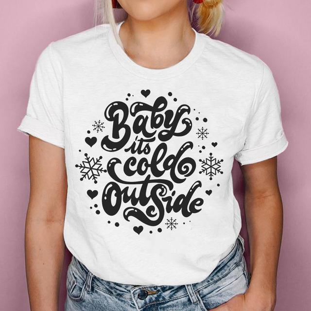 Koszulka damska - Śnieżny list 2022: śliczny graficzny T-shirt zimowy, szczęśliwe wakacje, świąteczna moda - kobieta Cartoon Tees topy Tshirt ubrania - tanie ubrania i akcesoria