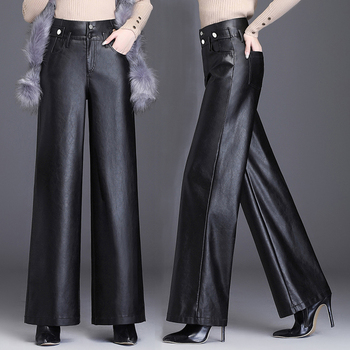 Skórzane damskie spodnie capri z szerokimi nogawkami, idealne na jesień i zimę