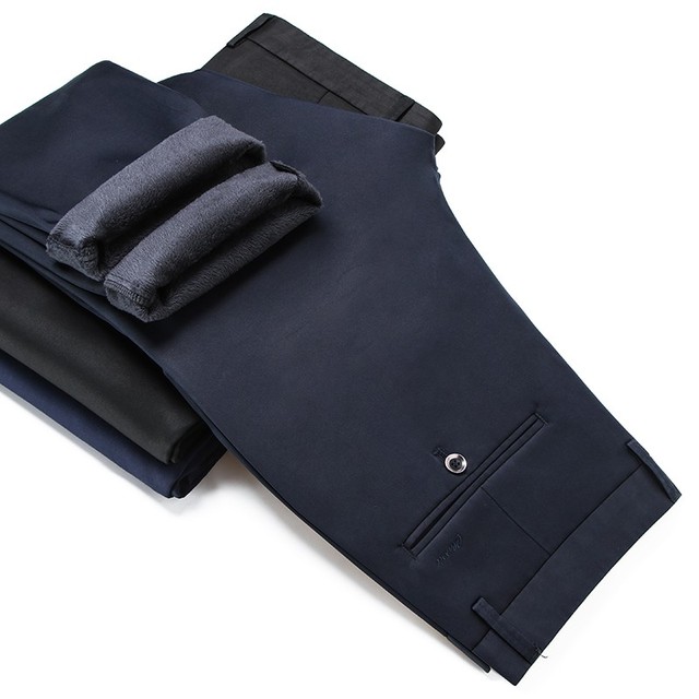 Męskie Spodnie Nieformalne - Czarne i Niebieskie Fleece z Stretchem, Idealne na Zimę 2021, Nowoczesny Slim Fit, Wygodne i Ciepłe - tanie ubrania i akcesoria