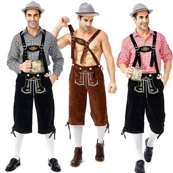 Niemiecki strój tradycyjny na Oktoberfest - Koszula męska, czerwono-czarna kratka, haftowane paski