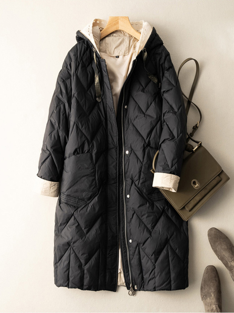 Płaszcz puchowy SEDUTMO oversize z kapturem, pikowany, ciepły, w patchworkowym stylu casual na jesień/zimę ED1799 - tanie ubrania i akcesoria