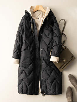 Płaszcz puchowy SEDUTMO oversize z kapturem, pikowany, ciepły, w patchworkowym stylu casual na jesień/zimę ED1799
