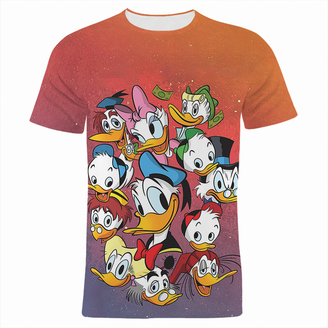 Kaczor Donald Disney Cartoon Anime - Koszula Casual T-shirt dziecięca, dzieci, chłopiec, dziewczyna, letnia 3D druk, oversize, męska - tanie ubrania i akcesoria