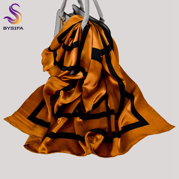 Szal damski BYSIFA - złoty jedwabowy szal w modnym stylu, duży kwadratowy, rozmiar 90*90 cm, idealny na wiosnę i jesień