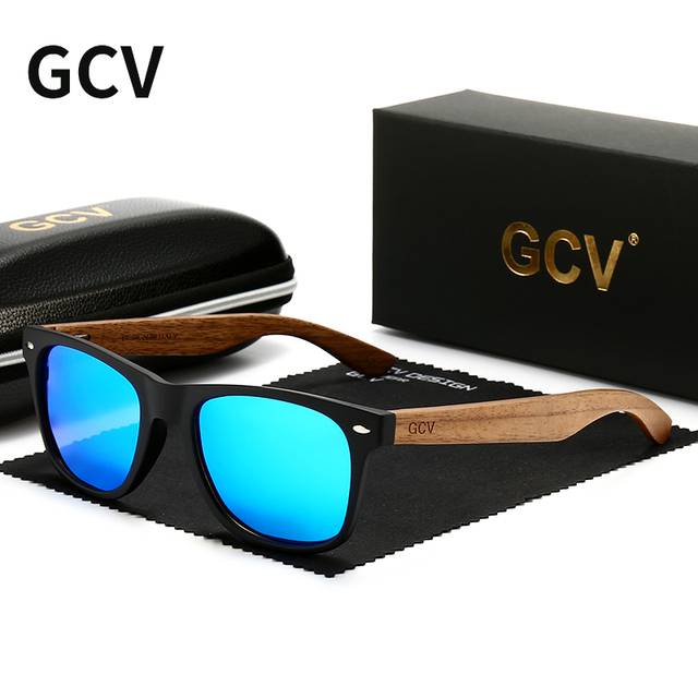Nowe męskie polaryzowane okulary przeciwsłoneczne GCV z naturalnie drewnianymi oprawkami TR90 - tanie ubrania i akcesoria