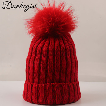 Damski kapelusz z prawdziwym futrem DANKEYISI, czapka zimowa z pomponem, szopa, gruba