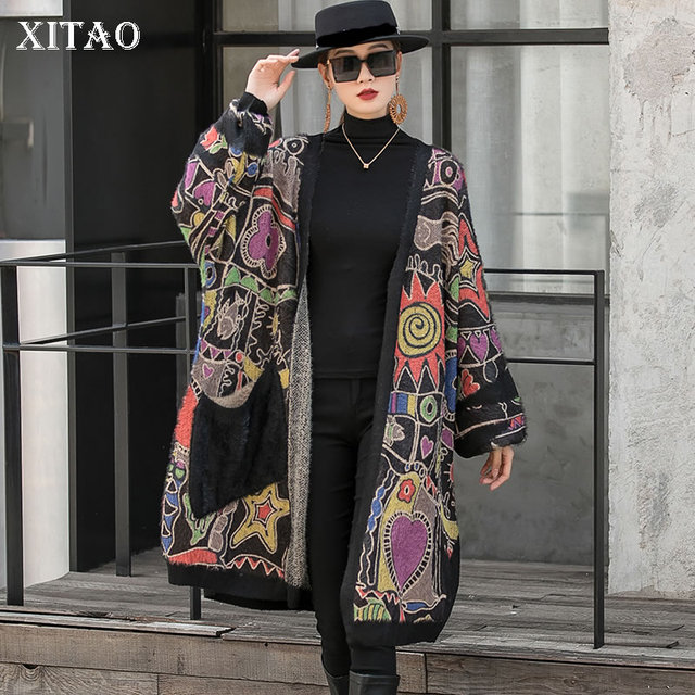 Sweter rozpinany XITAO damska moda kontrastowe kolory jesień 2021 WMD4094 - tanie ubrania i akcesoria