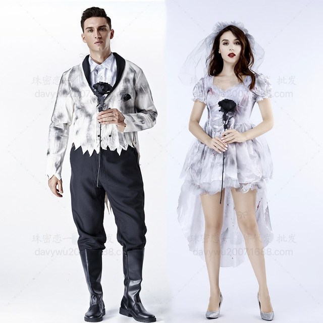 Kostium para Zombie duch panna młoda i pan młody - Cosplay Halloween kostiumy wampir para - tanie ubrania i akcesoria