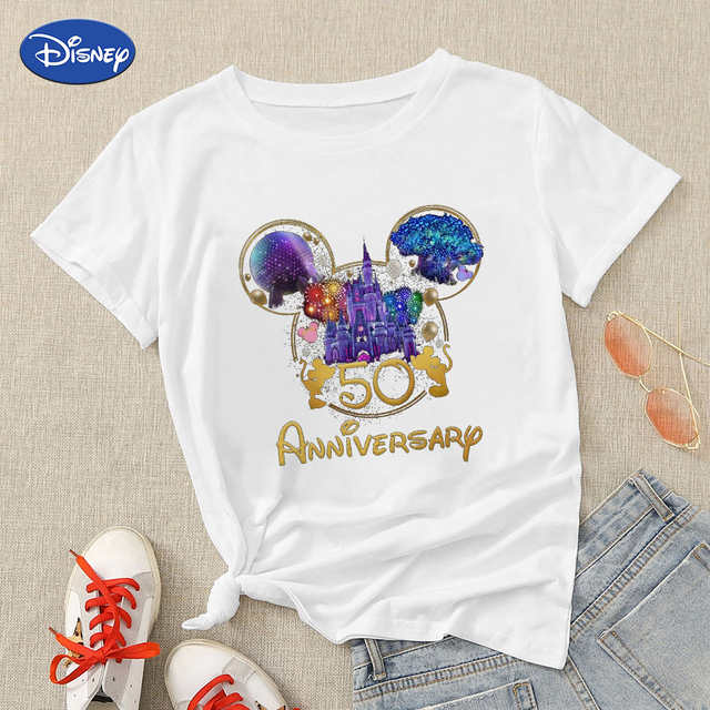 Koszulka damska Disney 50. Rocznica - Oversize Tshirt z nadrukiem Myszka Miki z Parku Francuskiego w stylu Hipster Harajuku 90s - tanie ubrania i akcesoria