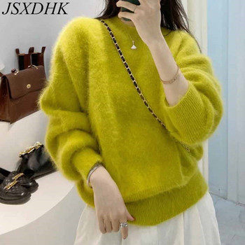 Wysokiej jakości moherowy pulower damska z długim rękawem z norek i kaszmiru (Kolorowy)