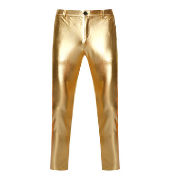 Błyszczące dopasowane spodnie męskie z metalowymi złotymi elementami Night Club 2022 (3XL)