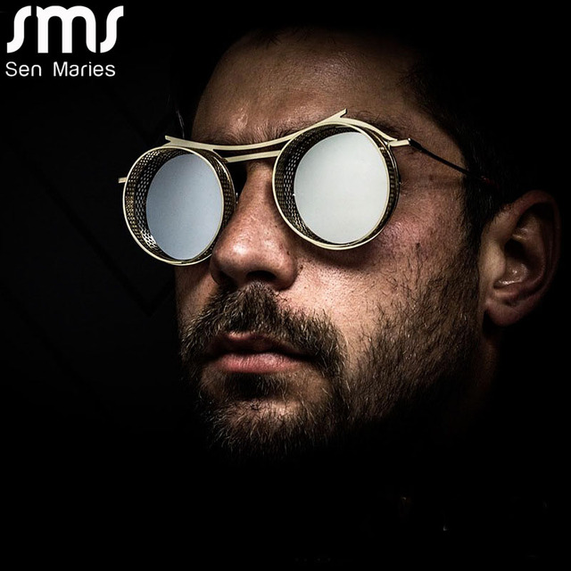 Przeciwsłoneczne okulary steampunkowe Okrągłe - UV400 - Marka Projektant - Lustro - Mężczyźni i kobiety - tanie ubrania i akcesoria