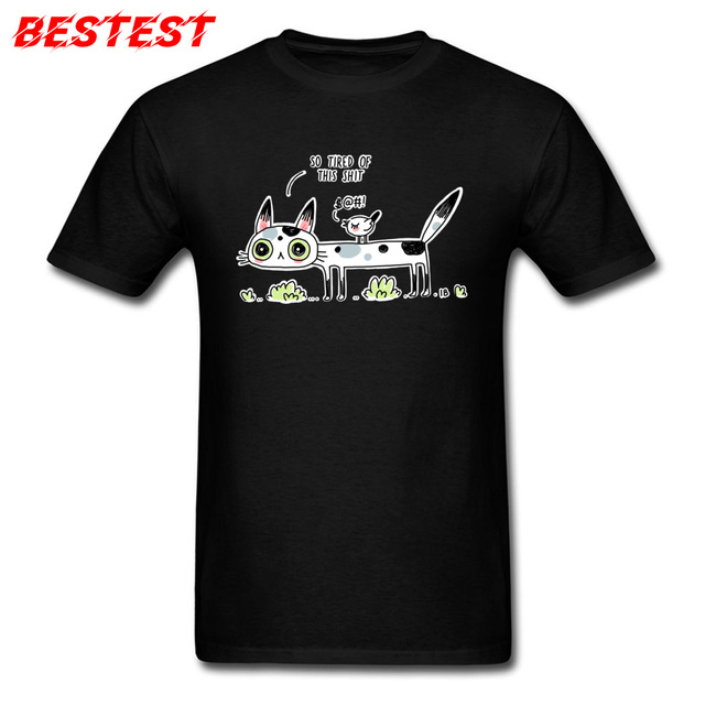 Funkcjonalny T-shirt męski z nadrukiem irytowanego kota w stylu komiksu - tanie ubrania i akcesoria