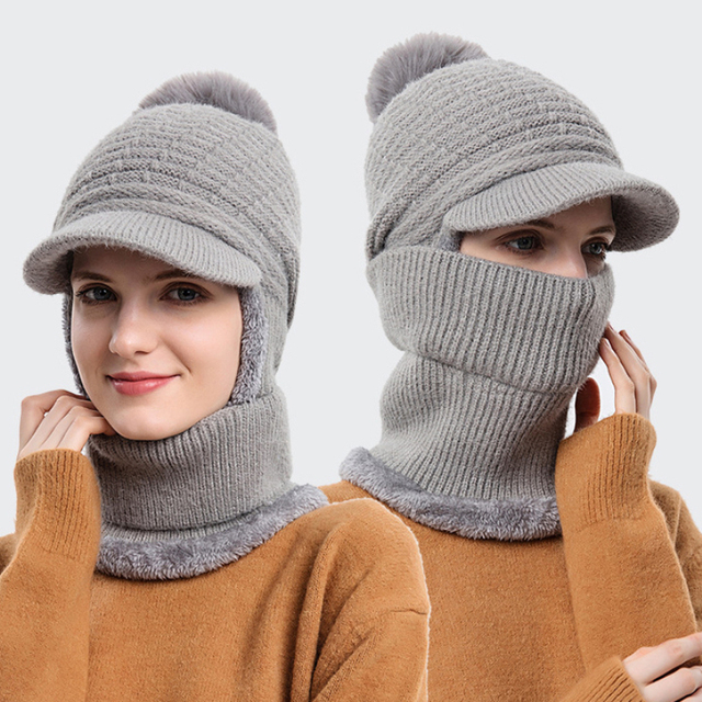 Zimowy zestaw damskiej czapki i szalika HT3868 - gruba, ciepła, narciarska z podwójną warstwą - tanie ubrania i akcesoria