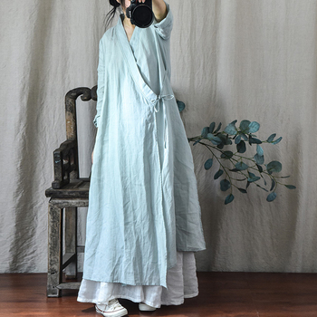 Johnature Sukienka Damska w Stylu Chińskim - Dopasowany Fason z Dekoltem w Serek i Uniwersalnym Kolorem - 2021 Jesień - Vintage