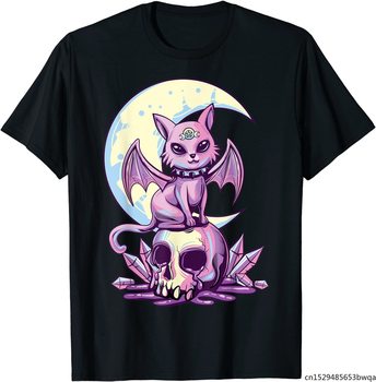 Koszulka męska z motywem Pastelowy Goth Wiccan Cat w stylu przerażających wiedźminów i czaszką