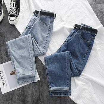 Damskie jeansy z wysokim stanem - luźne koreańskie wersje z cienkimi, prostymi spodniami z haremu i małymi stopami