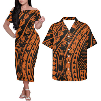 Polinezyjska koszulka z nadrukiem w stylu Tribal, pomarańczowa, letnia para sukienka na ramiona, męska koszula elegancka i dopasowana