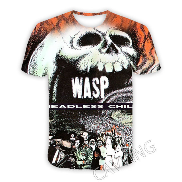 Koszulka męska CAVVING 3D drukowana z nadrukiem W.A.S.P Rock Casual i stylu Hip Hop Harajuku - T01 - tanie ubrania i akcesoria