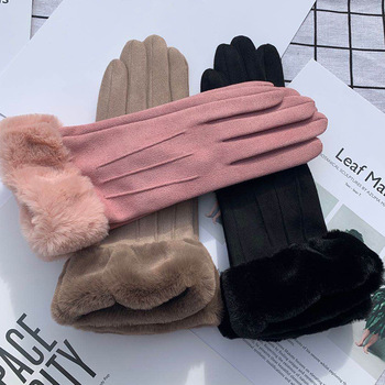Damskie zimowe rękawiczki z zamszu i pluszu z ekranem dotykowym, aksamitne i eleganckie, bez nadęcia i solidne, idealne na rower