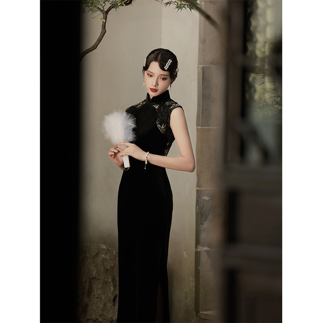 Kobieca letnia sukienka z haftem Vintage 2021, smukła i przepuszczalna, z krótkim rękawem i wyjątkowym wzorem smoka - Le Palais - tanie ubrania i akcesoria