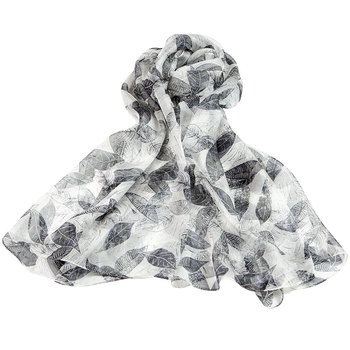 Jedwabny szalik damski - 100% czysty jedwab, naturalny, długi, w liściowy wzór, elegancki prezent dla kobiet