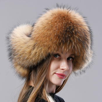 Naturalny kolorowy rosyjski lisi kapelusz z uszami Ushanka - zimowy, stylowy, ciepły