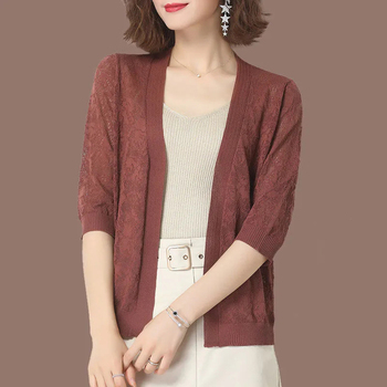 Nowy sweter płaszcz dla kobiet w rozmiarze 5XL z długim rękawem, w jednolitych kolorach, idealny na lato