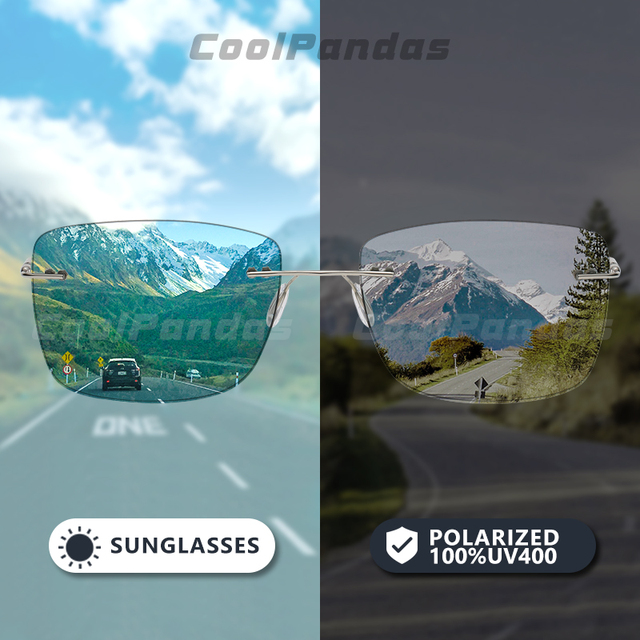 Okulary przeciwsłoneczne bezramkowe CoolPandas fotochromowe Ultralight - wysoka jakość, kwadratowe kameleon obiektyw Unisex - tanie ubrania i akcesoria
