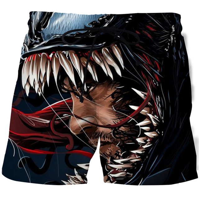 Nowe letnie męskie kąpielówki z 3D wzorem Venom - szybkoschnące spodenki plażowe do pływania na deskę - tanie ubrania i akcesoria
