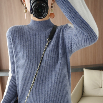 Kaszmirowy sweter damski z długimi rękawami - jesień/zima 2021, luźny, 100% wełna