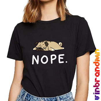 Koszulka damska z uroczym leniwym psem mops w stylu Kawaii - śmieszne zwierzęce T-shirt dla kobiet