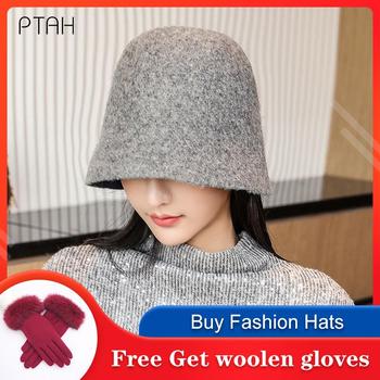Kapelusz wiadro PTAH 2021 jesienno-zimowy dla kobiet - nowoczesny model typu Bucket, wykonany z wełny - ciepłe głowy w modnym stylu damska jesień