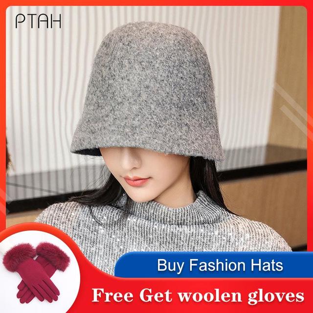 Kapelusz wiadro PTAH 2021 jesienno-zimowy dla kobiet - nowoczesny model typu Bucket, wykonany z wełny - ciepłe głowy w modnym stylu damska jesień - tanie ubrania i akcesoria