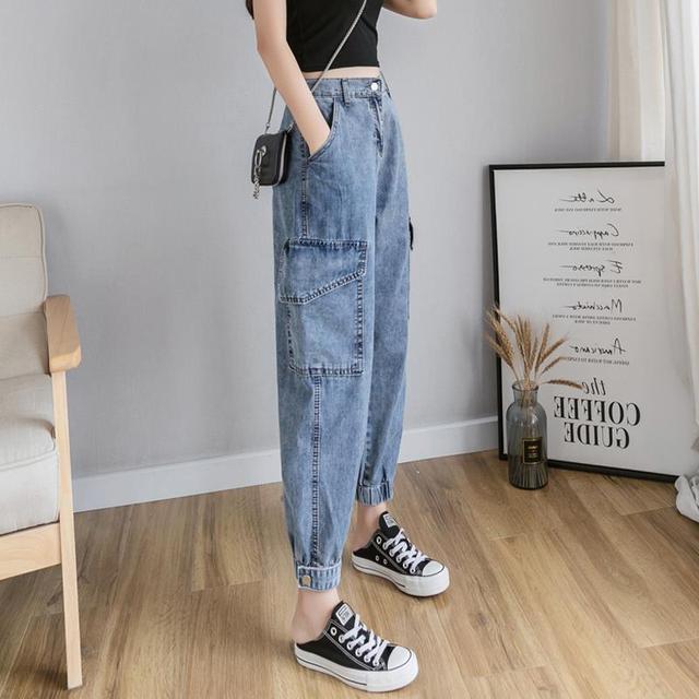 Damskie luźne jeansowe spodnie z paskiem i kombinezon na kostce, letnie pantalony vaqueros mujer spodnie z kategorii dżinsy damskie - tanie ubrania i akcesoria