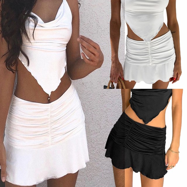 Modna spódnica letnia Y2K z 2021 roku - biało-czarna 90s mini w stylu Brandy Jupe - tanie ubrania i akcesoria