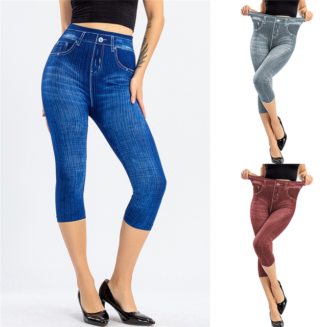 Spodnie capri damskie 2020 Slim z stretchem imitujące dżinsy, wysoka jakość, hip druk, rozmiar S-3XL - tanie ubrania i akcesoria