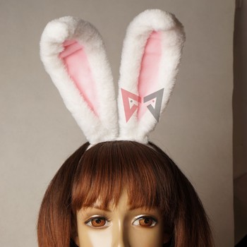 Akcesoria cosplay LOL Riven the Exhibition - białe i różowe nakrycie głowy z ogonem w kształcie uszu królika dla dziewczyn, kobiet i dzieci (+ kategoria produktu: Akcesoria do strojów dla chłopców)