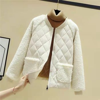 Nowoczesna ocieplana kurtka z bawełny dla pań z nową kieszenią na zamek błyskawiczny - casualowy styl koreański, luźna krój, sztuczna wełna jagnięca - idealna na jesień i zimę