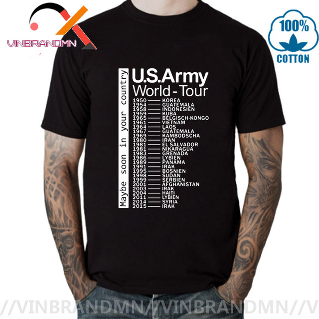 Koszulka męska z motywem Amerykańskiej Armii Światowej: trasa 2020, śmieszny wzór wojskowy, modny rockowy t-shirt - tanie ubrania i akcesoria
