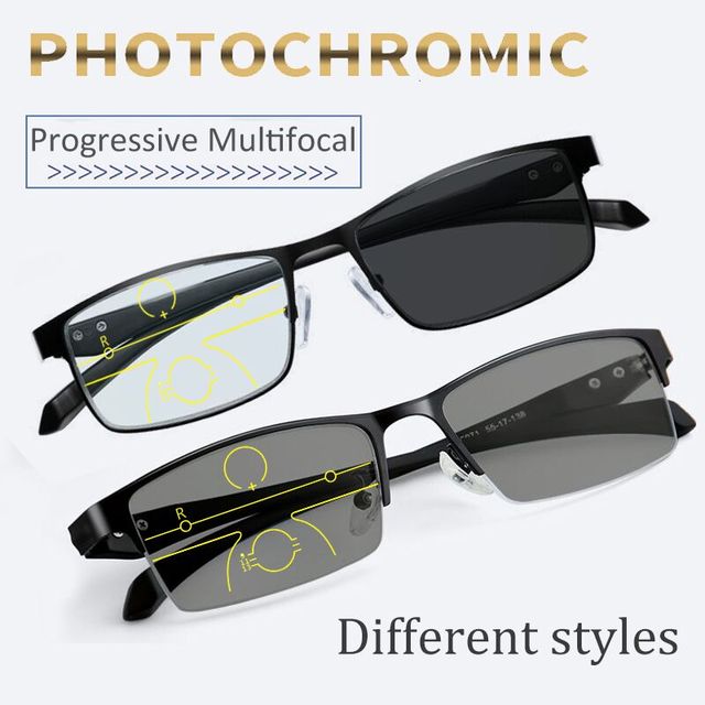 Inteligentne fotochromowe okulary do czytania z progresywnym dwuogniskiem - Półramkowe, blokujące niebieskie światło - tanie ubrania i akcesoria